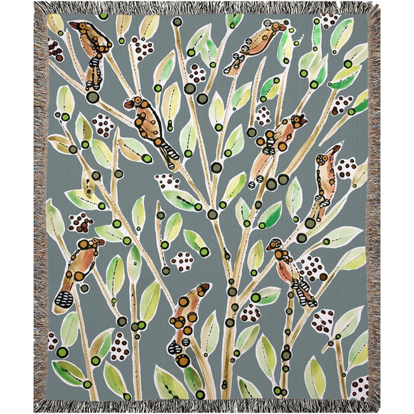 Finches in a Tree - Woven Blanket